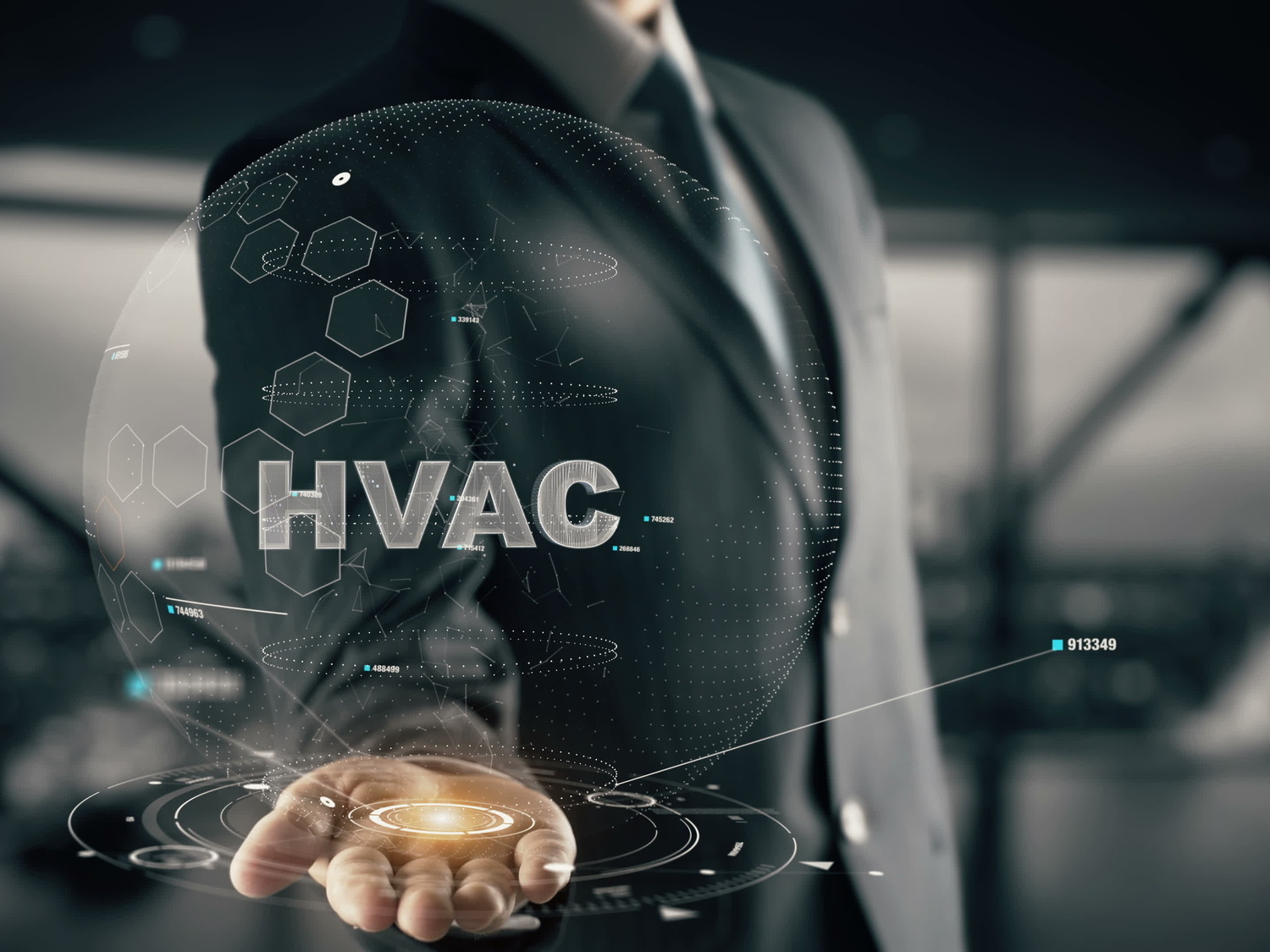 HVAC with hologram businessman concept