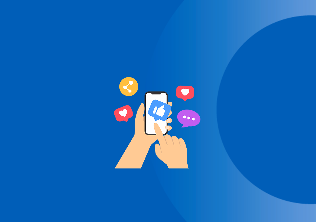 Hand using phone with social popups