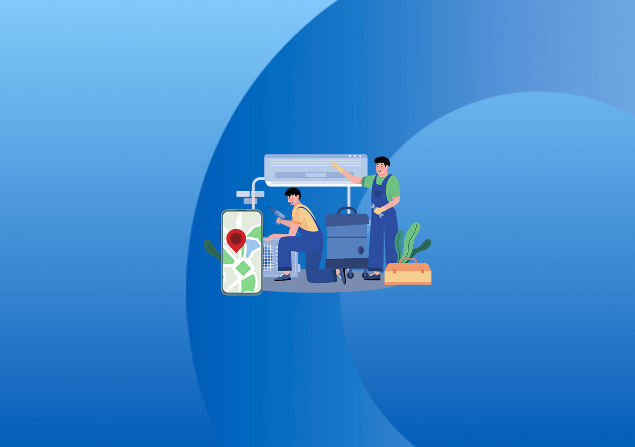 Two hvac techs fixing a unit with apple maps on iphone