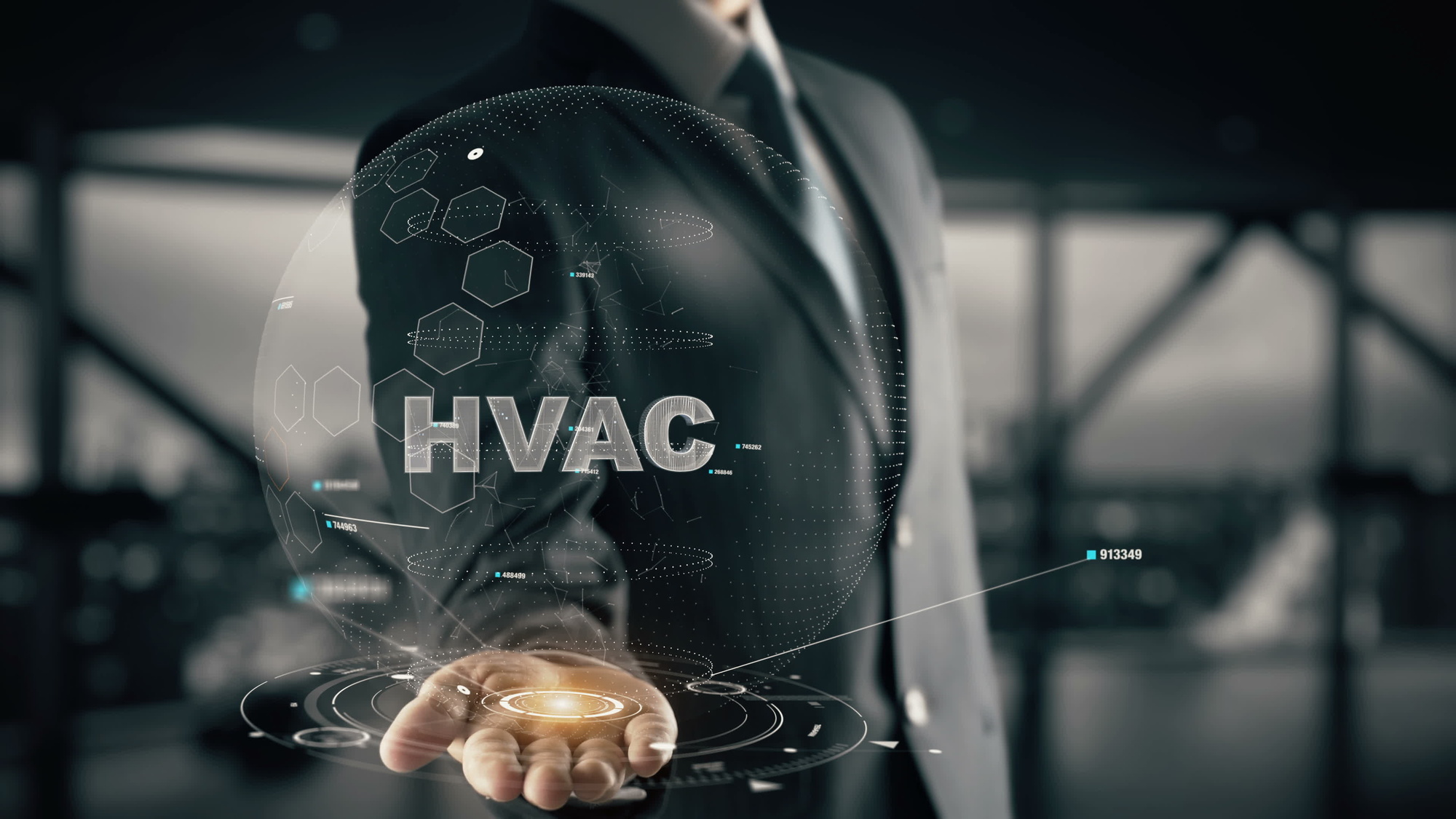 HVAC with hologram businessman concept