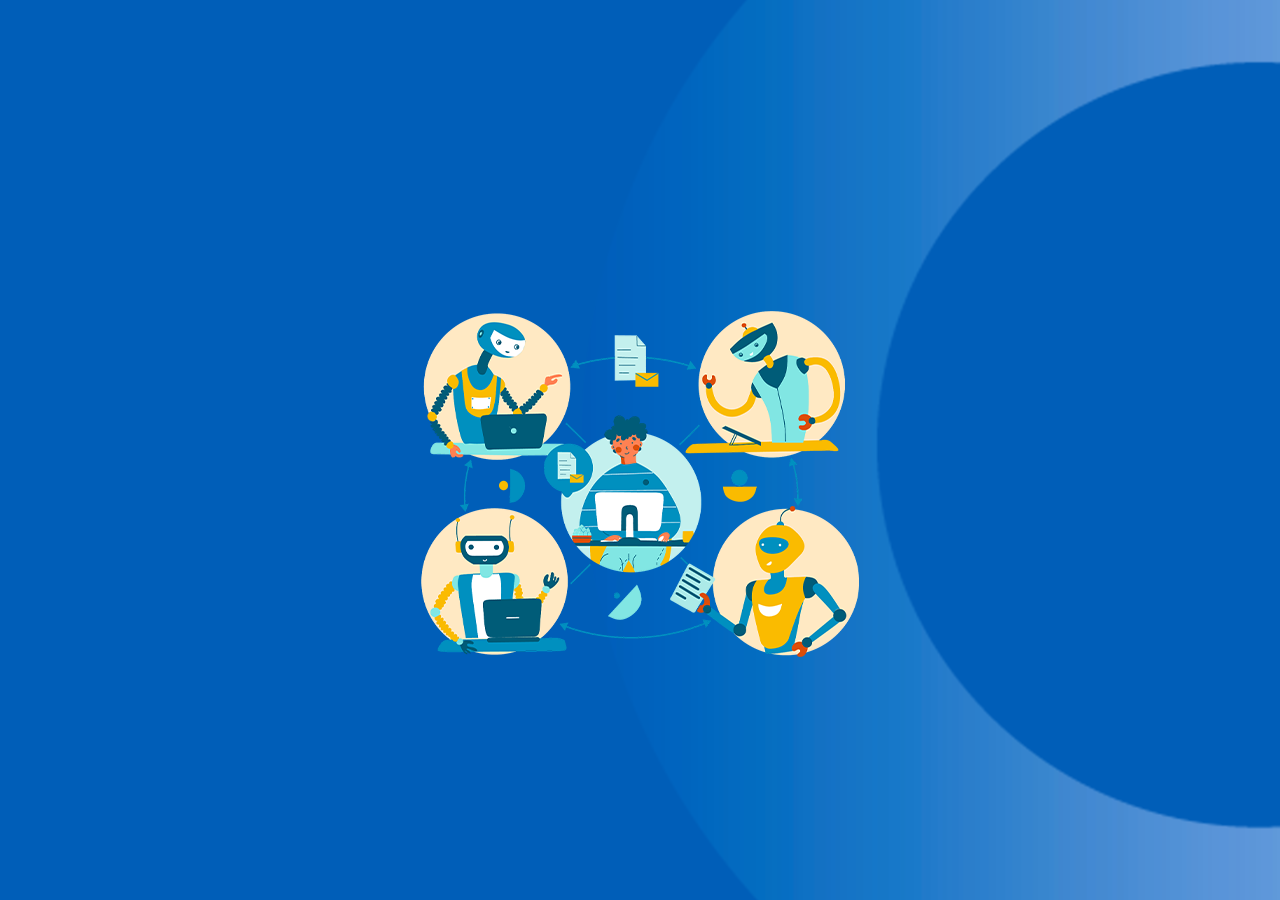 Chat Web AI Bots circling Man on web