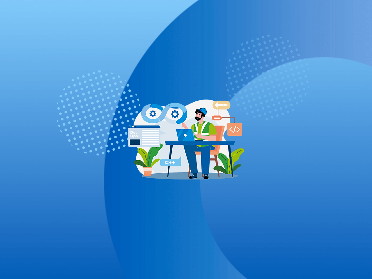 Construction worker programmer at desk coding working